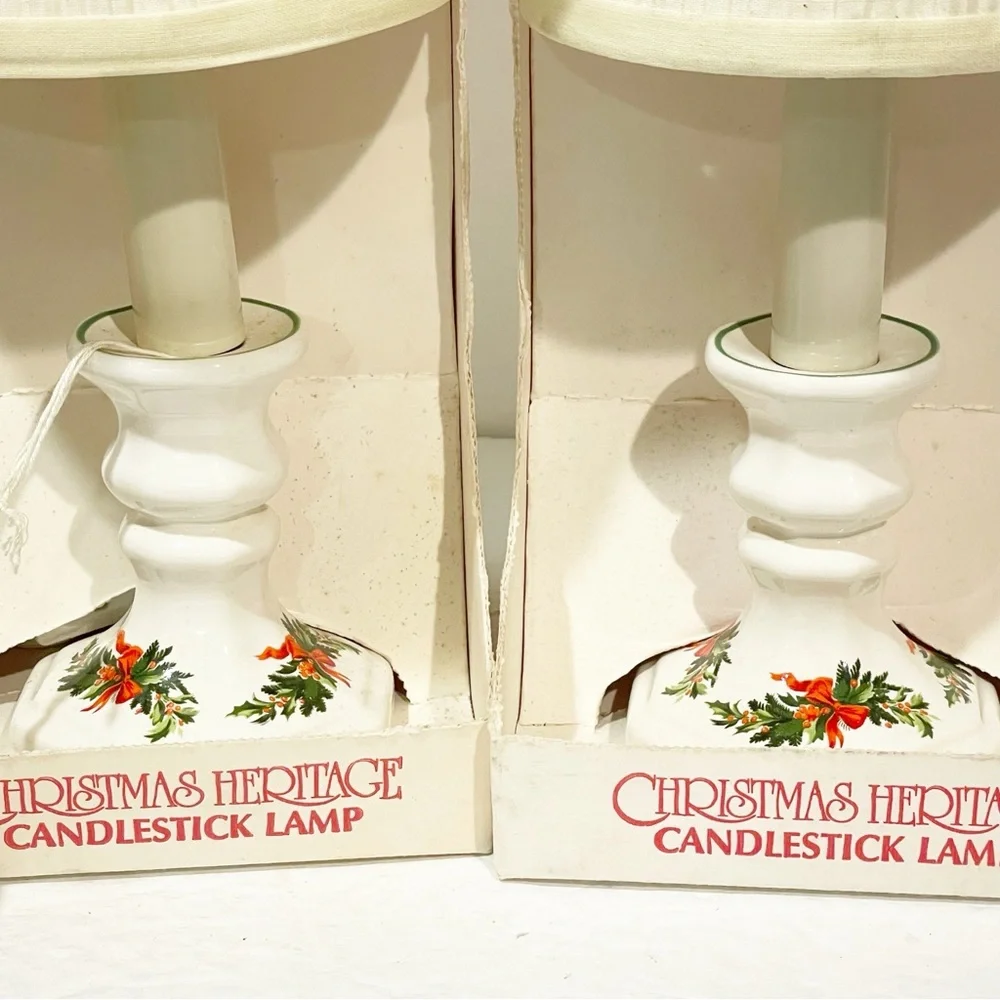 PFALTZGRAFF CHRISTMAS HERITAGE Candlestick Lamp with‎ Shade Lot of 2 NEW